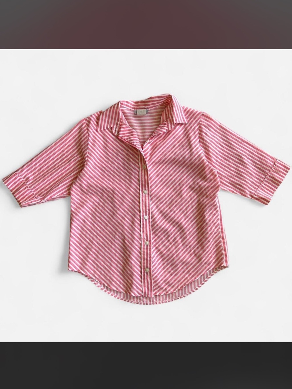 Blair Pink & White Diagonal Striped 3/4 Sleeve Button Up Collared Top Sz M